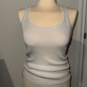 Mixit White Ribbed Tank Top With Shimmer